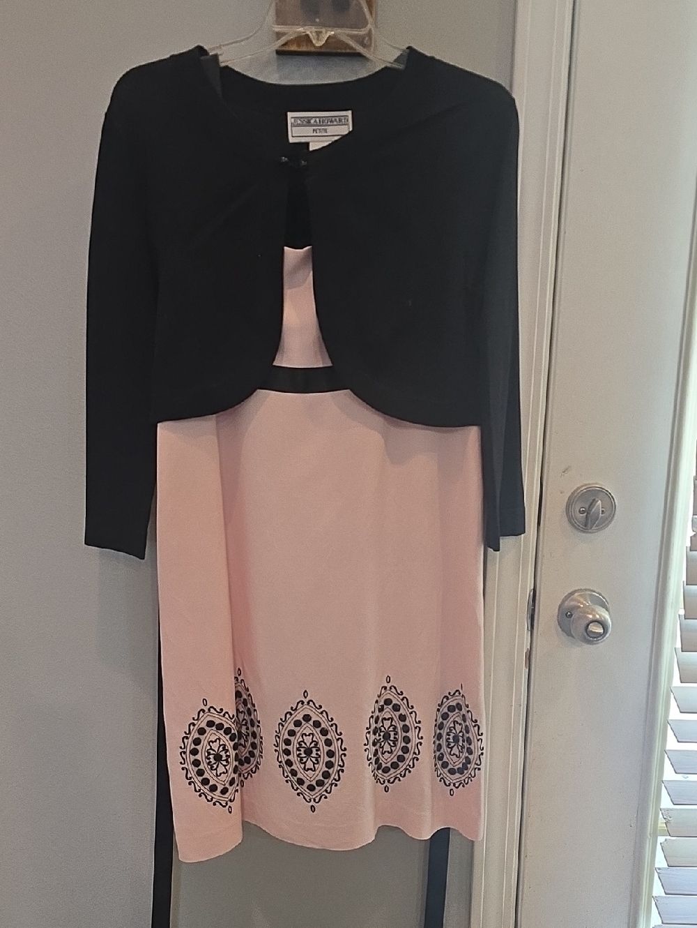 Jessica Howard Black Bolero with Pink Dress and Black Printed Hem